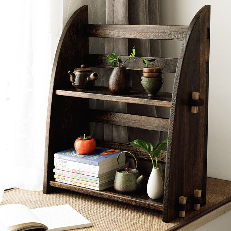 Japan-style Solid Wood Floating Window Bookcase Brief small bookcase Floor Students Dormitory Shelf shelf Easy grid shelf