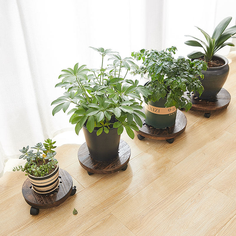 Japan-style solid wood flower pot base tray universal wheel thickened with roller tung wood frame log made of old removable flower pan-Taobao