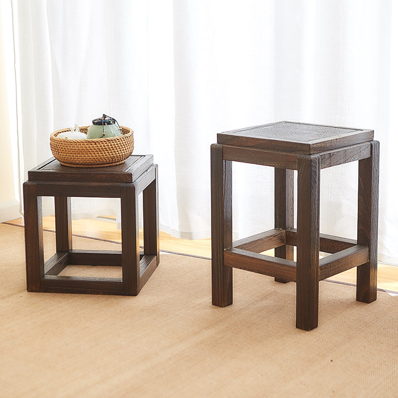 Solid wood stools New Chinese style shoes stool Home small bench Stool Square Bench Zen tea room Burmwood wood free of lacquer small short stool