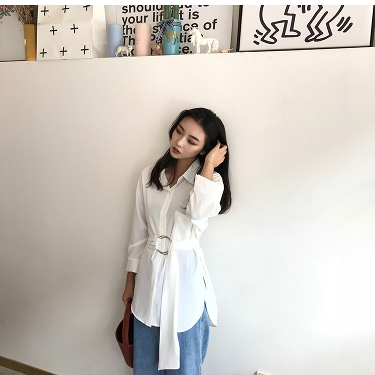 VK旗艦店 韓國風復古九分袖休閒襯衫翻領長袖上衣