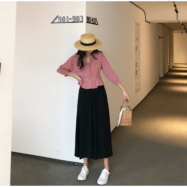 VK旗艦店 韓系時尚格紋襯衫短袖上衣