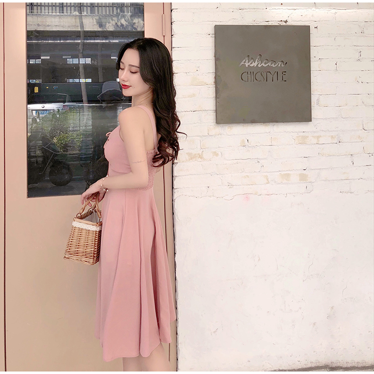 VK旗艦店 韓國風露肩收腰系帶修身性感吊帶無袖洋裝