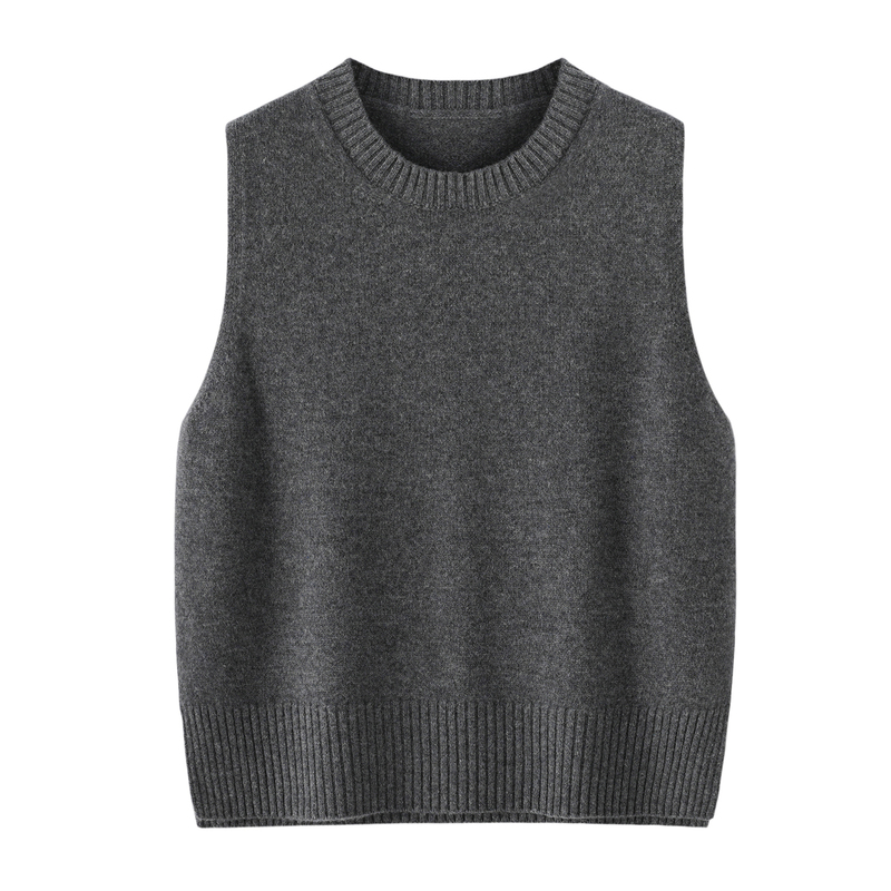Gray Wool Knitted Vest for Women 26 Autumn and Winter New Style Round Neck Loose Sleeveless Layered Sweater Vest