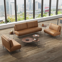 Modern sofa coffee table combination business reception room three person single small armless office leather sofa