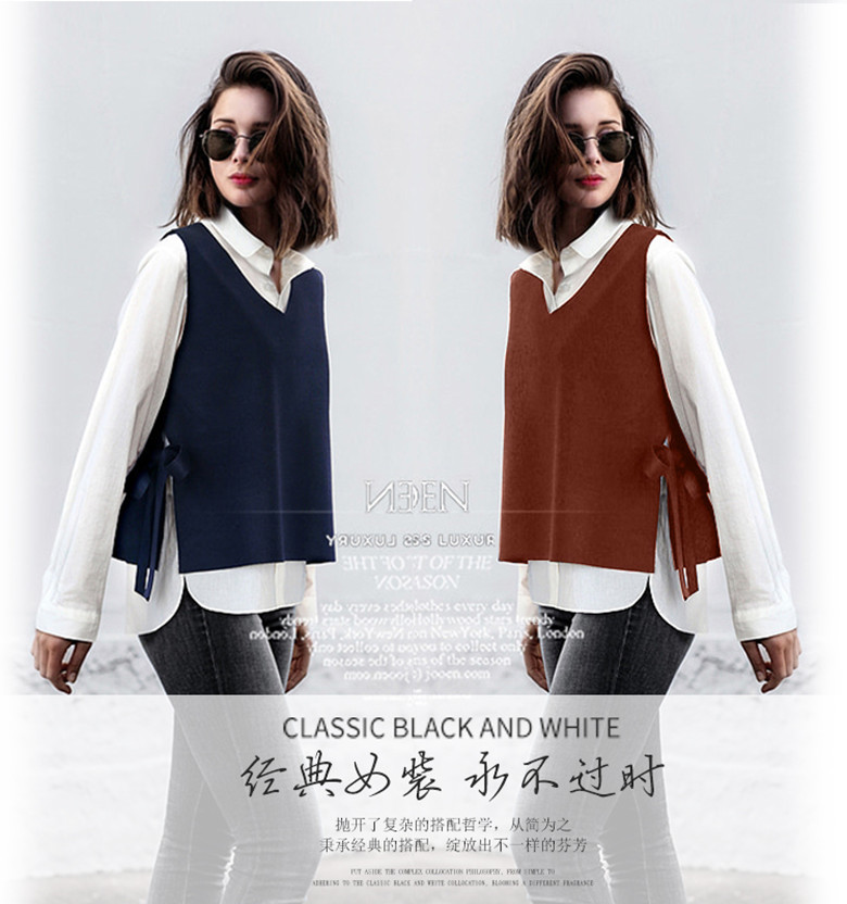 Áo vest dệt kim nữ vest 2018 mới đơn giản, cổ chữ V rộng ngắn hoang dã với áo không tay áo bomber nữ