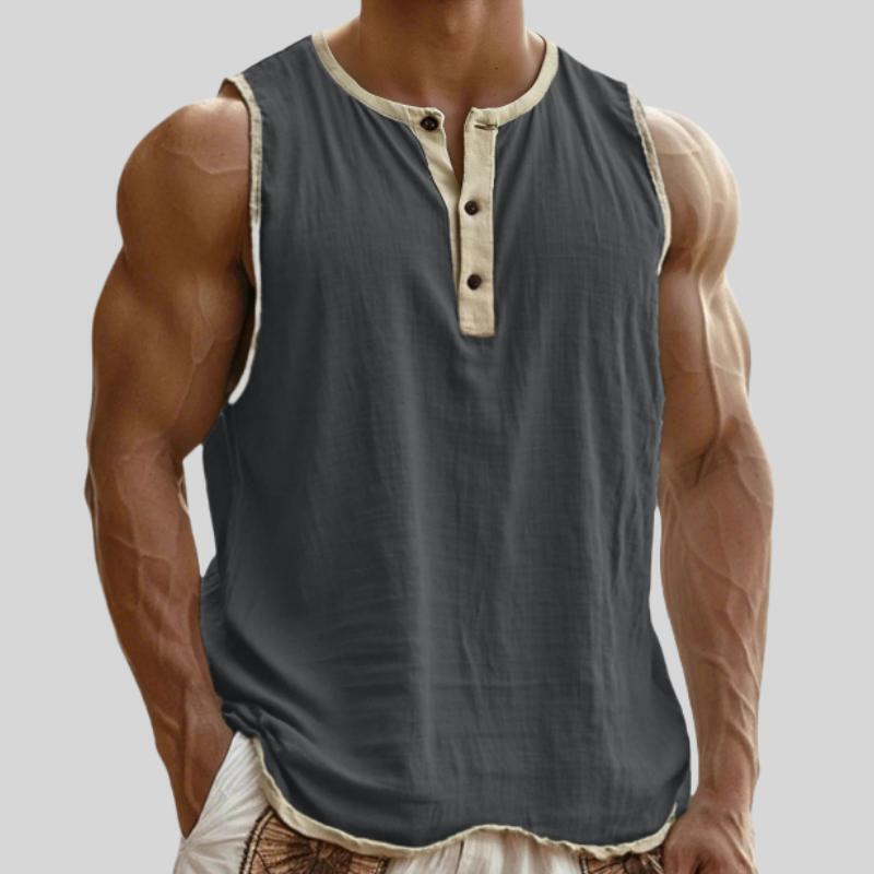 Blanme Foreign Trade Men's Clothing 2026 Amazon European and American New Style Color-Blocking Cotton and Linen Sleeveless Fitness Casual Vest