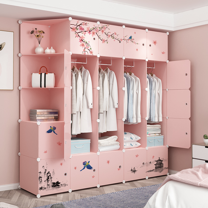 Simple wardrobe assembly Household bedroom plastic cabinet hanging storage Modern simple rental room locker common wardrobe