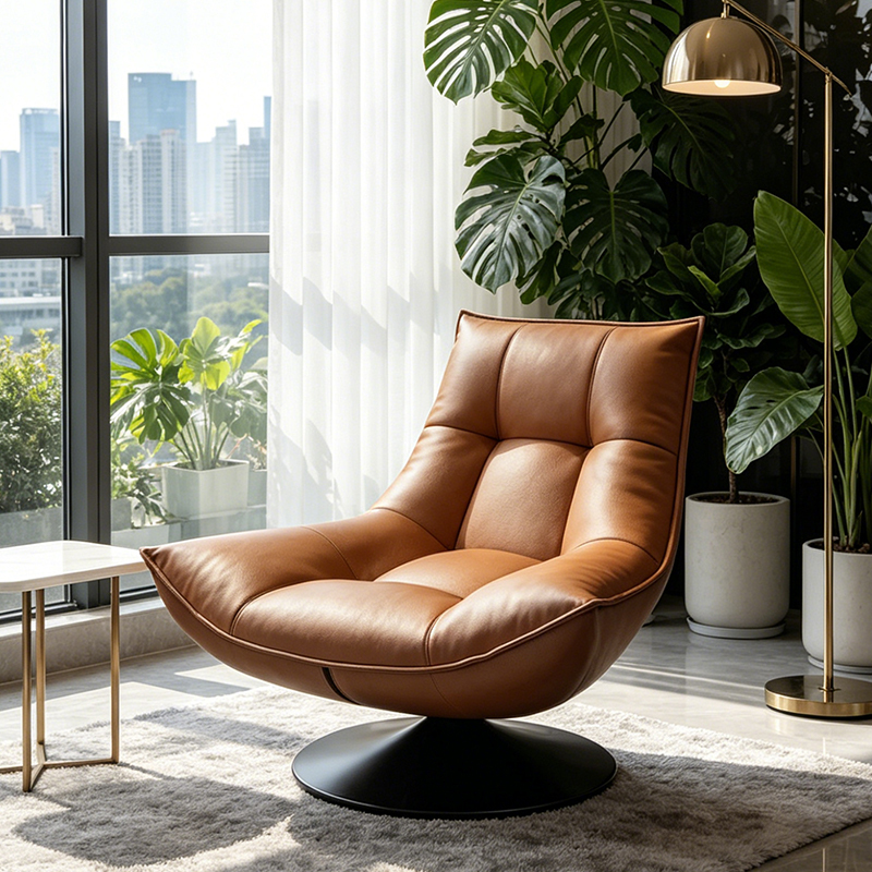 Lazy Sofa, Genuine Leather Swivel Leisure Chair, Single Person, Can Sleep, Recline, Long Sitting, Backrest Chair, Bedroom Balcony Sitting and Reclining Sofa
