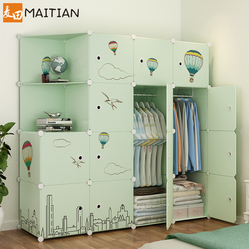 Simple wardrobe assembly Modern simple cabinet locker Household bedroom rental room storage hanging plastic cloth cabinet