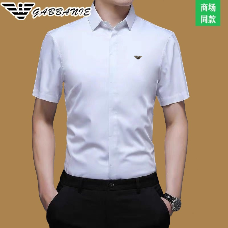 Authentic Italian Men's Short-Sleeved Shirts, Summer Ice Silk Half-Sleeved Shirts, No-Iron High-End Business Men's White Shirts