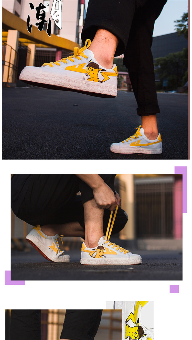 Kéo lại đôi giày vẽ tay DIY nổ graffiti Tom mèo Pikachu tùy chỉnh mèo và chuột vải nam và nữ giày trắng - Plimsolls giày sport nam