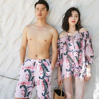 Phiên bản Hàn Quốc của cặp đôi đồ bơi nữ bằng sợi tuyết thép tấm bikini chia ba mảnh áo tắm nam đi biển quần bơi mùa xuân nóng bỏng - Vài đồ bơi 	đồ đôi đi biển màu xanh