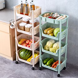 Kitchen Storage Rack, Vegetable Rack, Floor-Standing Snack Cart, Multi-Layer Storage Shelf, Movable Vegetable Basket Organizer