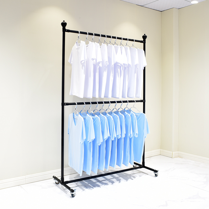 Double - layer hanger - hanger balcony drying rack white single - rod drying rack Bedroom hanger pole floor double - rod rack