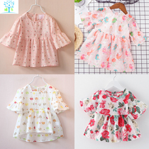 Girl Baby Summer Clothing Doll Shirt Baby Cotton Korean Version Small Broken Flowers Middle Sleeve Shirt Thin Princess Children Foreign Air Blouse