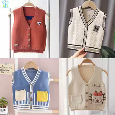 Boy spring and autumn vest baby children knitted wool sweater vest 2021 outside Cardigan baby waistcoat