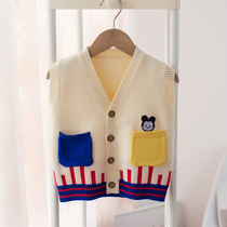 Baby Waistcoat Sweater Boy Girl Baby Spring Autumn Clothing Needle Weaselwear Thin childrens small vest fur line outwear