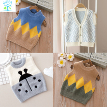 Boys baby knit sweater thickened waistcoat infant autumnestu winter warm imitation minke suede fur line small vest
