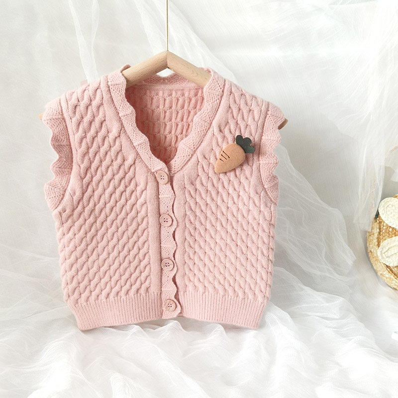 Girl's sweater waistcoat waistcoat for baby boy baby boy spring autumn outside wearing thin knitted small vest fur line clothing foreign pie