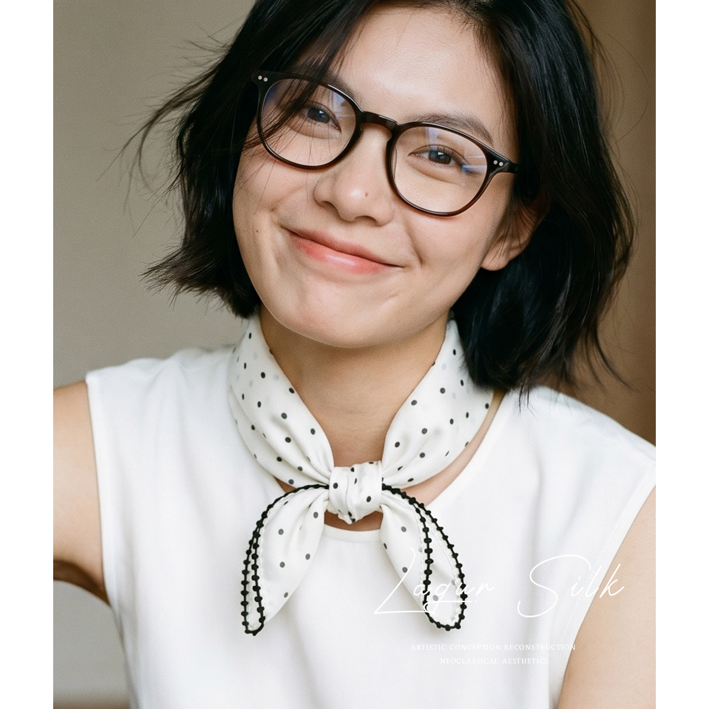 lagur赫本波点100%桑蚕丝小方巾简约百搭真丝丝巾搭配衬衫围脖女