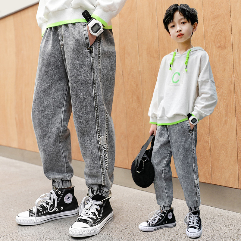 Children's jeans 2021 new middle and big children's pants boys trousers fat boys foreign style spring and autumn models loose and versatile