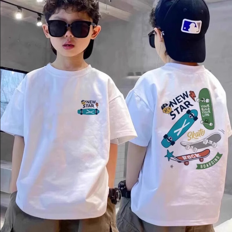 Children's Clothing Boys' Short-Sleeved T-Shirt Spring 2025 New Summer Boys' Inner Wear Pure Cotton Base Shirt Top Trendy Brand T-Shirt