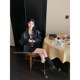 Fan Zhiqiao Retro Distressed Maillard Leather Jacket Women's Autumn Loose Lapel Black Short Jacket Top