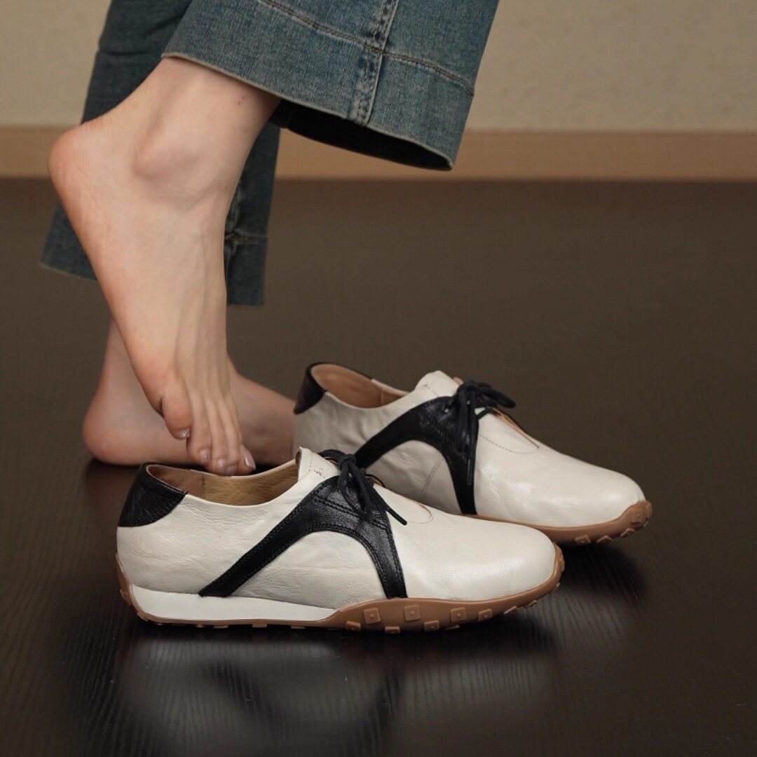 Increased height French round toe color matching lace-up moral training shoes