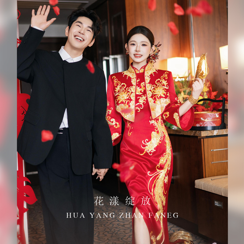 New Chinese-Style Heavy Gold Thread Embroidery Toast Dress 2026 New High-End Bridal Banquet Cheongsam Dress Set
