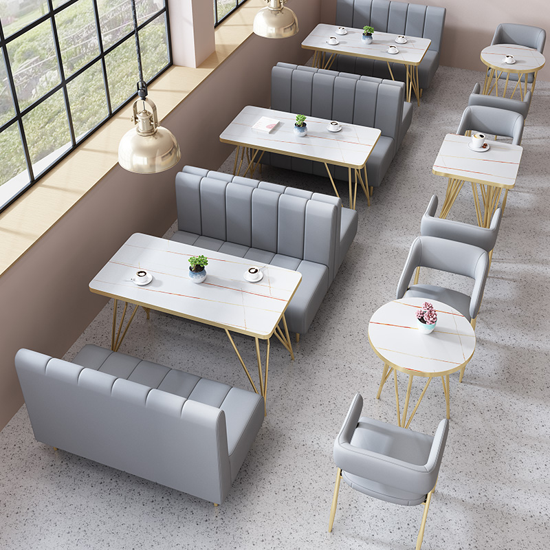 Net Red Light Lavish Dining Room Cafe Dining Snack Burger Sweet Milk Tea Shop Leaning Against Wall Cassetto Sofa Table and table