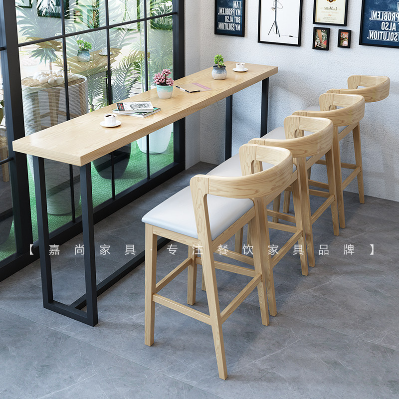 Set Up Solid Wood Bar Table And Chairs Bar Table Iron Art Milk Tea Shop Table And Chairs Combine High Foot Bar Chair Cafe Bar