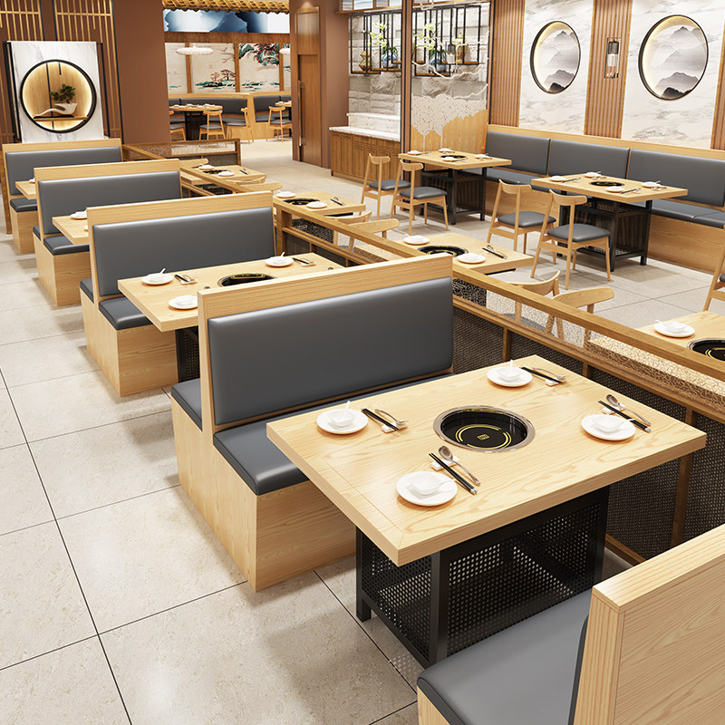 Themed dining string hot pot shop tables and chairs Barbecks shop solid wooden cartridge sofa network red hotel chain restaurant combination