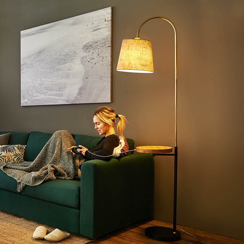 Nordic Living Room Charging Tea Table Floor Lamp Ins Wind Light Lavish Bedroom Bedside Headlights American Bed Head Cabinet Standing Table Lights