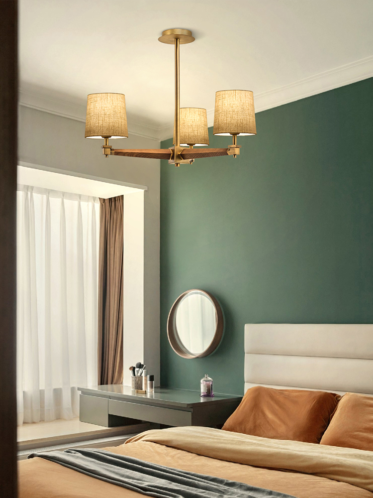 Bedroom lights Nordic simple modern lighting American chandelier Master bedroom lights Living room lights New Chinese Japanese solid wood lamps