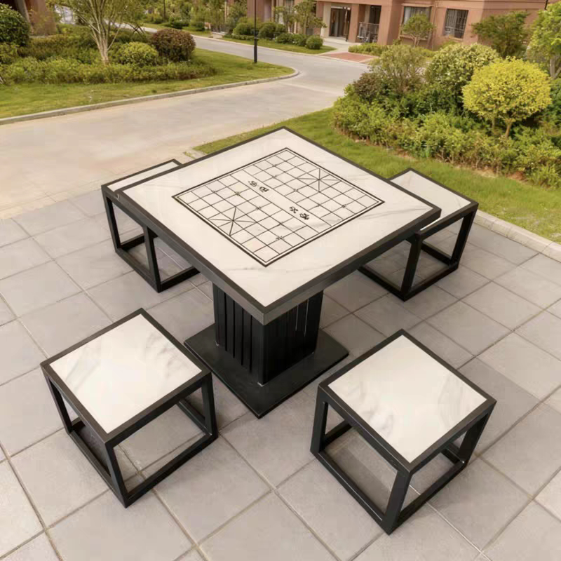 Outdoor Leisure Stainless Steel Slate Chess and Card Table and Chair Set for Community Centers and Elderly Care Facilities, Wrought Iron Chess and Go Board Table Outdoor Leisure Stainless Steel Slate Chess and Card Table and Chair Set for Community Centers and Elderly Care Facilities, Wrought Iron Chess and Go Board Table