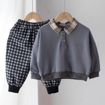 Material soft childrens clothes Children Baby coat spring and autumn clothes pullover lapel boys foreign atmosphere base shirt tide