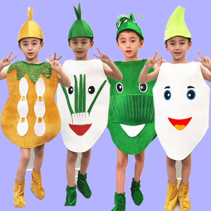 Children's Fruit and Vegetable Performance Costumes for Children's Day, Kindergarten Vegetable Costumes, Leek and Green Onion Costumes, Holiday Parent-Child Eco-Friendly Catwalk Costumes