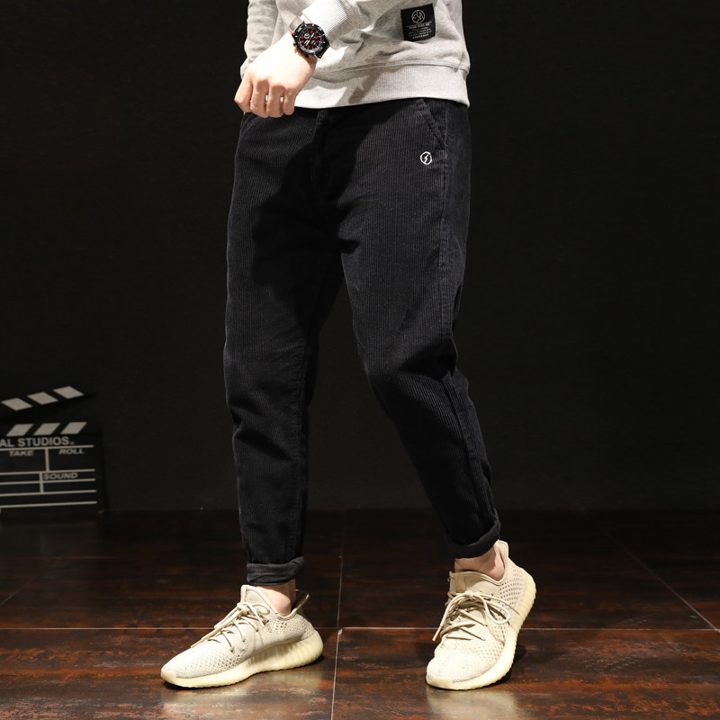 Autumn Winter Black Light Core Suede Casual Pants Men Trend Day Ensemble Small Footed Kharen Pants Loose large size trousers Long pants Male pants