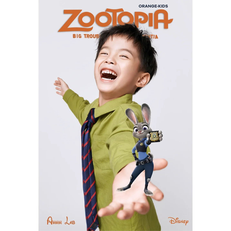 Popular Disney Zootopia Themed Children's Photography Clothing Green Long-Sleeved Shirt Striped Tie for Boys and Girls