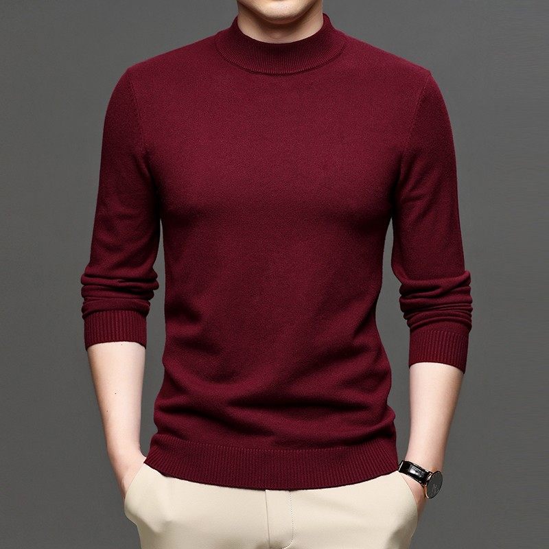 Middle-aged men red knitting sweater male sleeve half-tall collar blouse to heat up the warm life