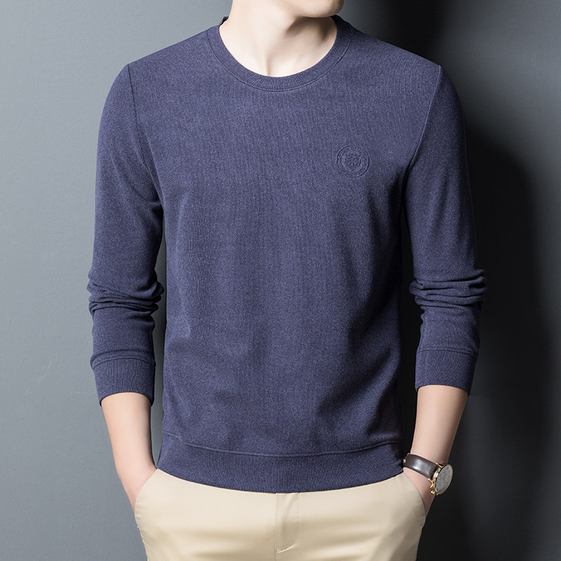 Round-collar thick cotton T men's fall new long sleeves T-shirt Bottom Jersey Loose Casual middle-aged men's clothing No-hat blouses