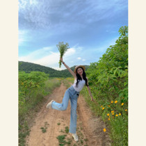 Sky in paloma) 2021 high waist wide leg straight barrel jeans female loose feeling tugging long pants late night