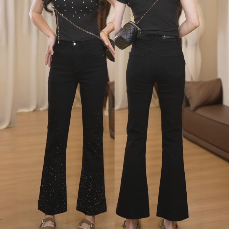 Trendy Pants for This Year: New Spring Style Rhinestone Flared Jeans for Women, Plus Size, Flattering for Petite Figures, Slimming Bell-Bottom Pants
