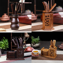 Ebony tea ceremony six gentlemen set chicken wings pear solid wood tea spoon tea clip tea set accessories bamboo coaster