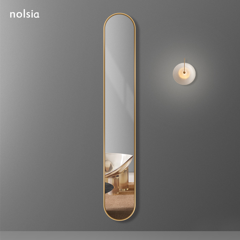 Light luxury with frame full-length mirror wall hanging ultra-narrow full-length mirror Small apartment decorative mirror Living room entrance Full-length mirror hanging wall
