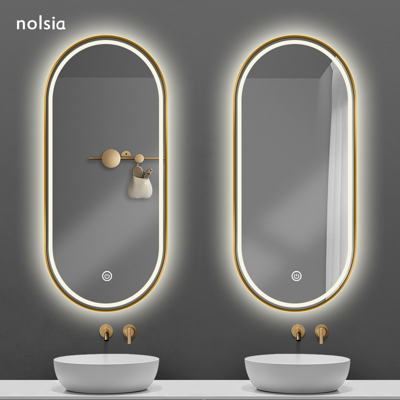 Light luxury gold aluminum alloy border wash stand bathroom mirror with lamp makeup mirror smart bathroom mirror toilet mirror