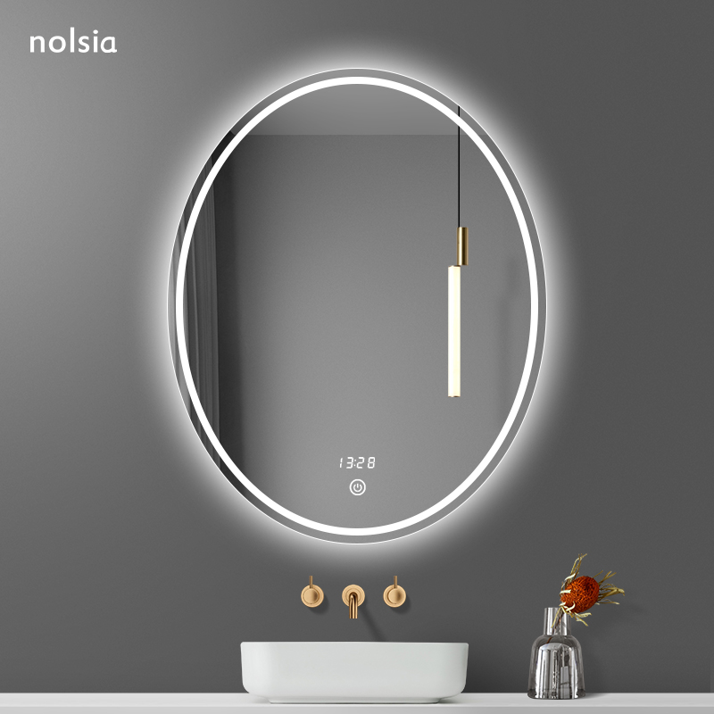 Smart Bathroom Mirror LED Lamp Mirror Wall-mounted Makeup Room Mirror Bathroom bathroom Cosmetic Mirror Shine Oval mirror