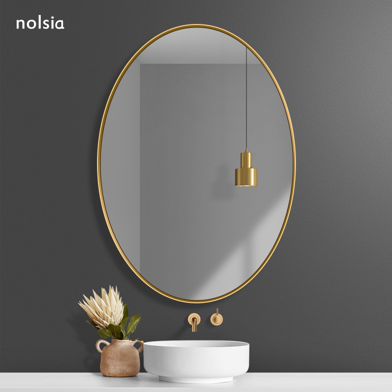 Light luxury elliptical aluminum alloy frame mirror Sink makeup mirror Makeup mirror Powder room mirror Wall-mounted bathroom mirror