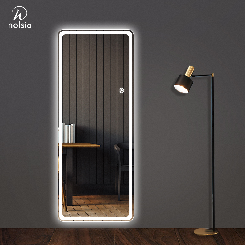 Light luxury wall-mounted full-body mirror LED decorative mirror with light Fitting room hanging rounded frameless full-body mirror