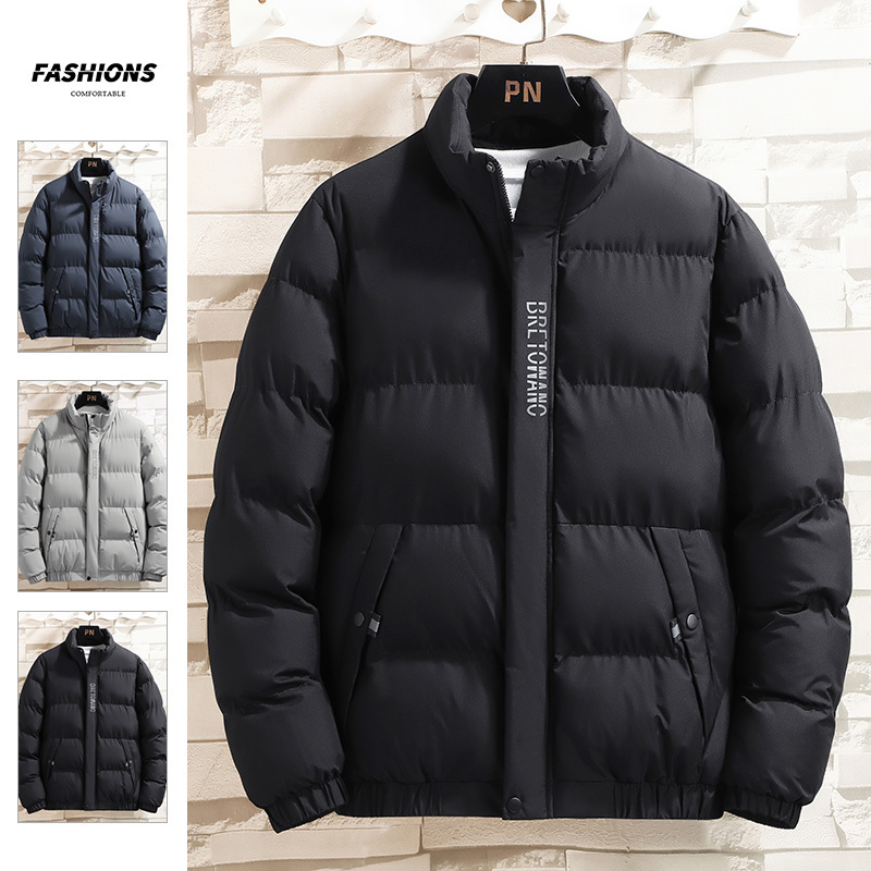 Men's down Cotton Jacket Winter Trendy Black Thickened Cotton Coat Casual Warm Cotton-Padded Jacket Loose Top Outerwear